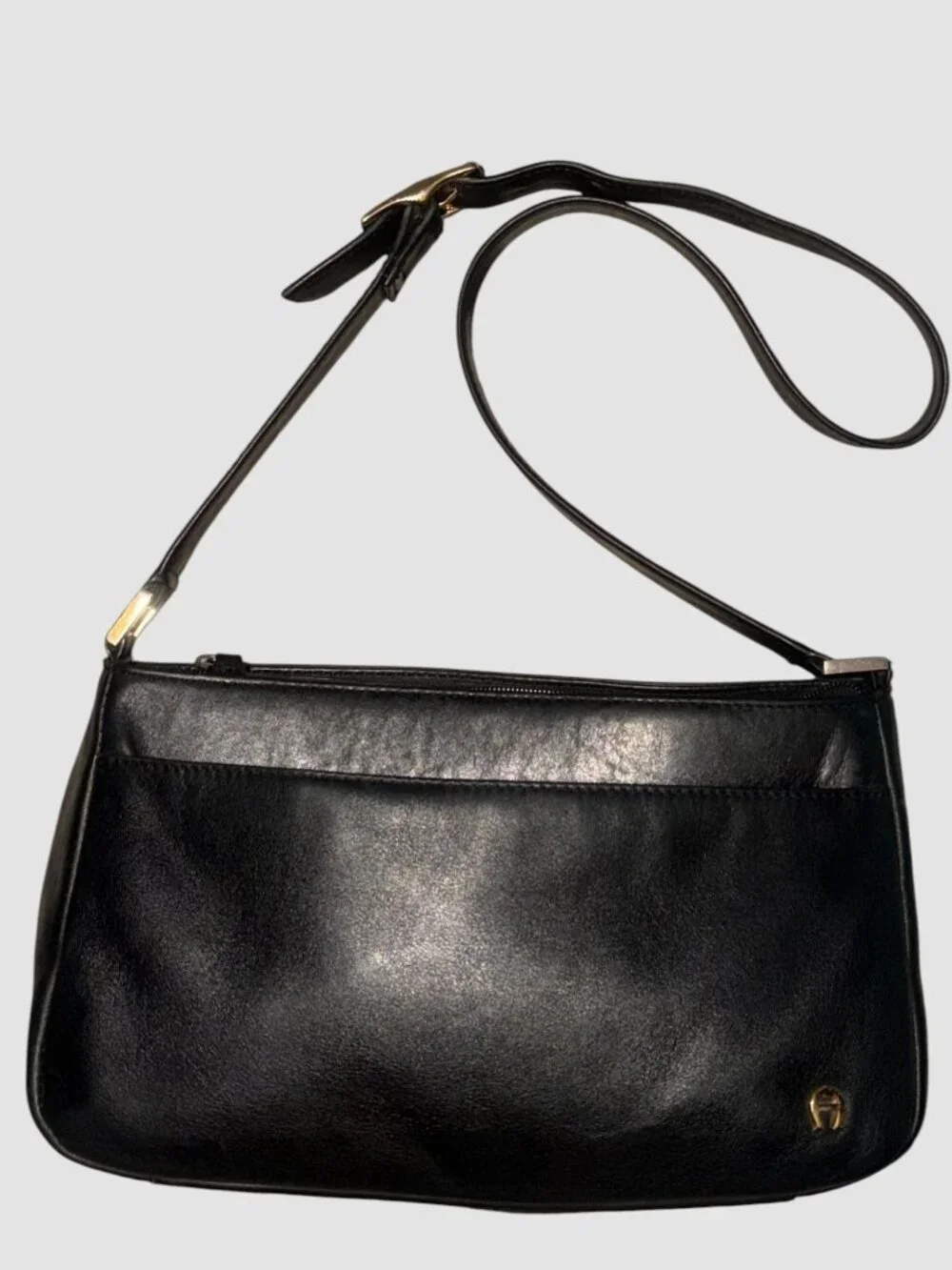 VTG Etienne Aigner Shoulder Bag Black Leather Brass Pocket Purse Horseshoe Logo - Picture 5 of 11